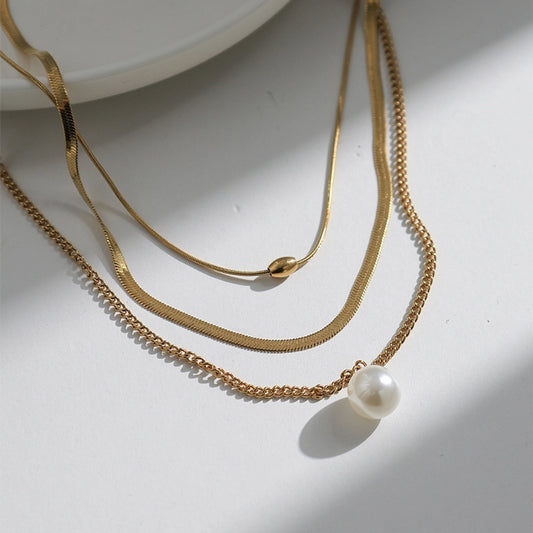 Round Three Layer Necklace  [304 Stainless Steel,14K Gold Plated]