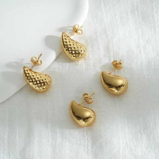 Pendientes de ondas de gotas de agua [304 acero inoxidable, 18k dorado chapado]