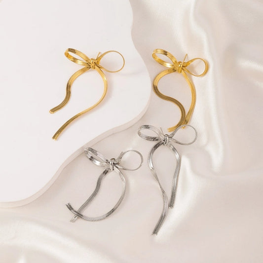 Boucles d'oreilles à nœuds à bows [304 en acier inoxydable, 18 carats en or]