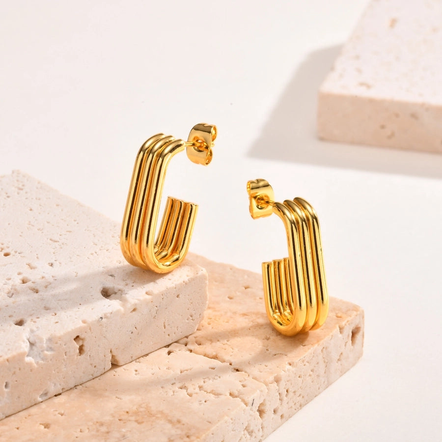 Lines Earrings [201 Stainless Steel,18K Gold Plated]