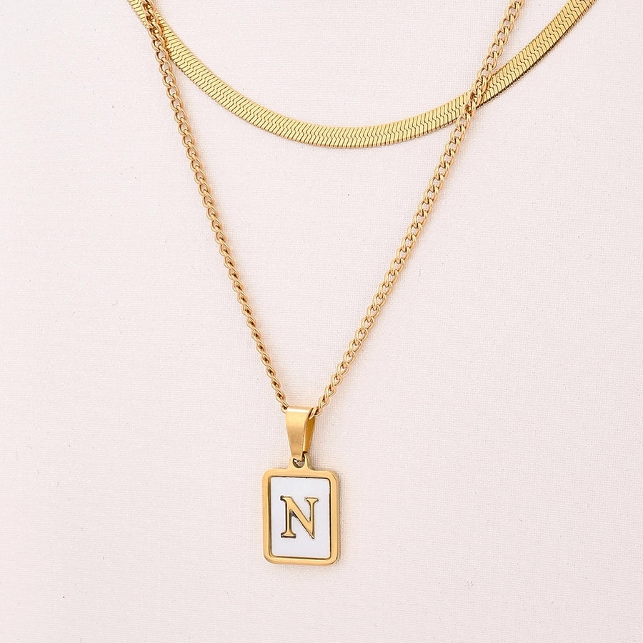 Letter RectanglePendant Necklace[304 Stainless Steel, 18K Gold Plated]