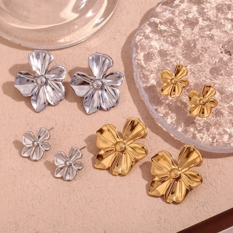 Mix Flower Earrings [304 Stainless Steel,18K Gold Plated]