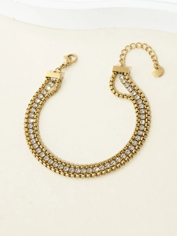 Linee glamshiny braccialetti di rinestone [304 acciaio inossidabile, oro 14k placcato]