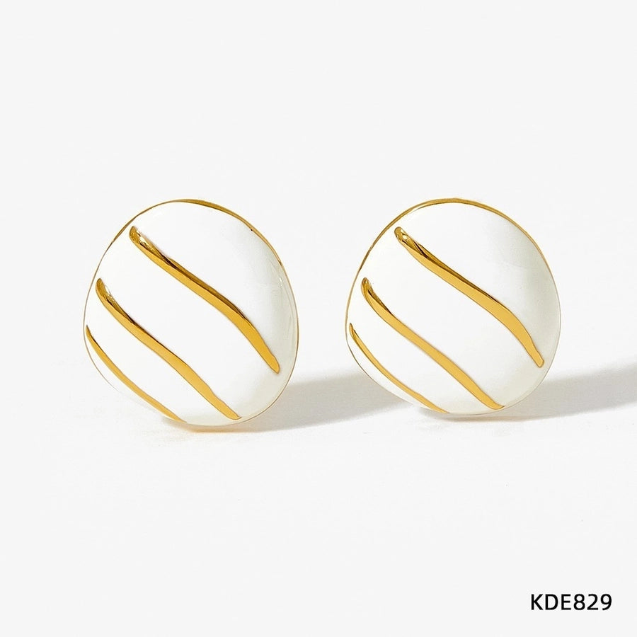 Round Enamel Ear Studs [304 Stainless Steel,16K Gold Plated]