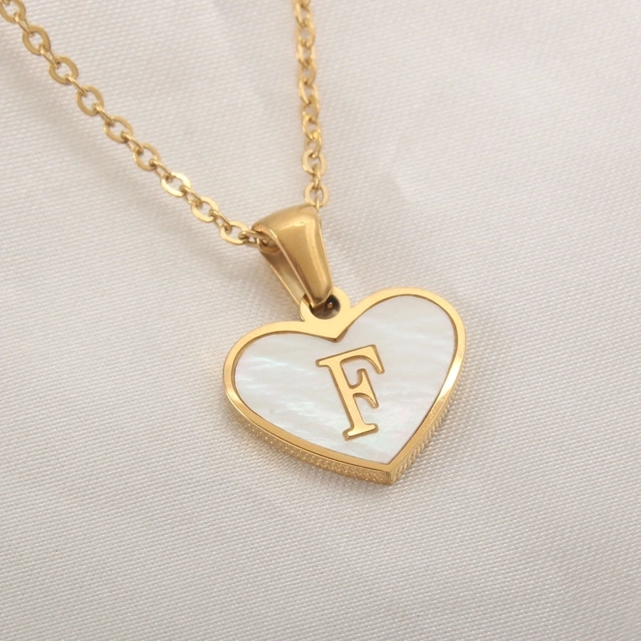 Letter Shell Heart Pendant Necklace [304 Stainless Steel,18K Gold Plated]