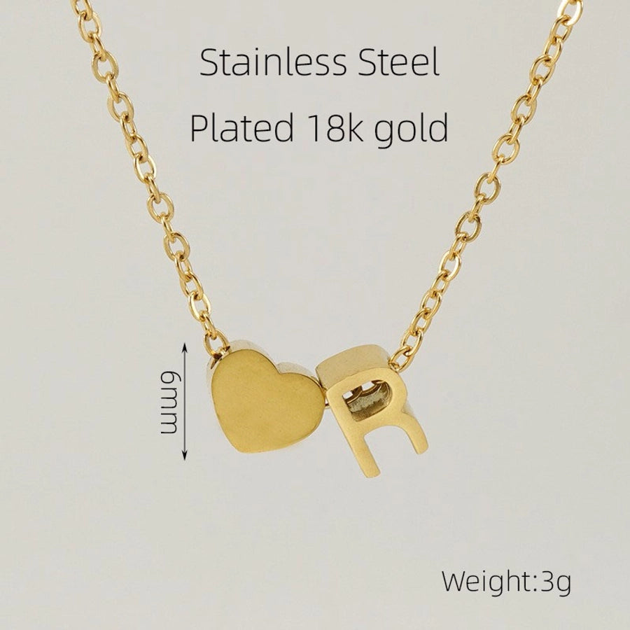 Letter Heart Shape Pendant Necklace [304 Stainless Steel,18K Gold Plated]