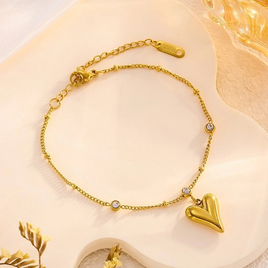 Heart Shape Artificial Rhinestones Anklet [304 Stainless Steel, 18K Gold Plated]