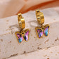 Boucles d'oreilles de fleurs de papillon en pierre violette [304 en acier inoxydable]