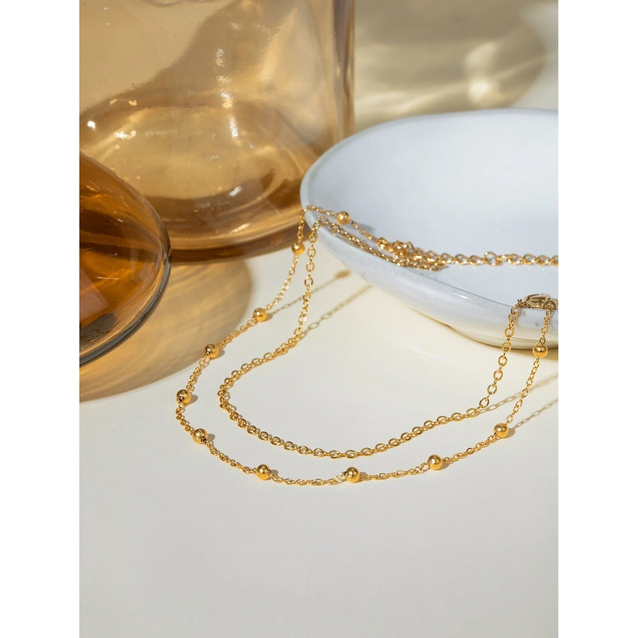 Gold Beads Layered Chain Anklet [304 Stainless Steel, 18K Gold Plated]