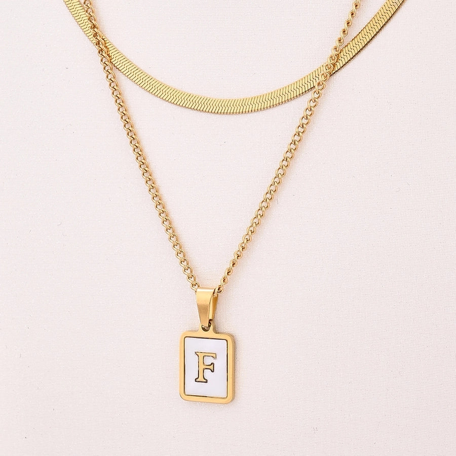 Letter RectanglePendant Necklace[304 Stainless Steel, 18K Gold Plated]