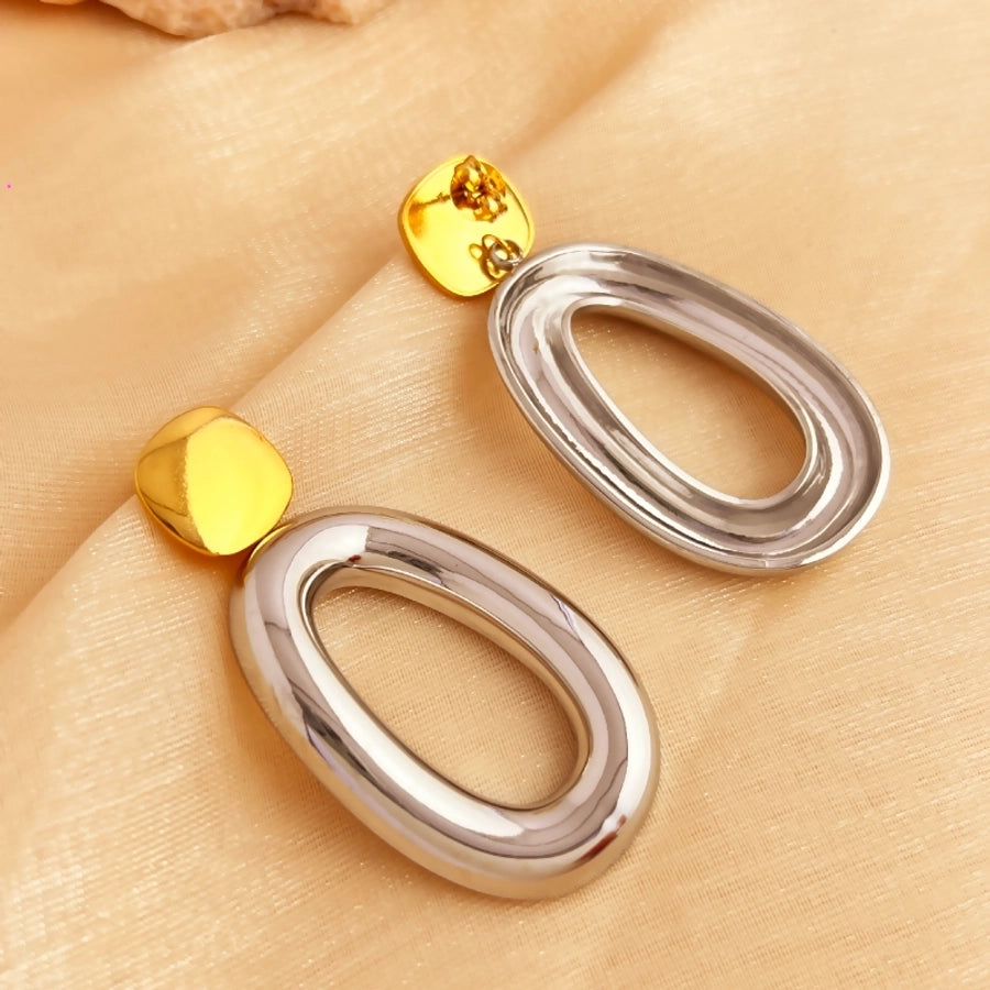 Irregular Oval Hollow Out Drop Earrings [201 Stainless Steel,18K Gold Plated]