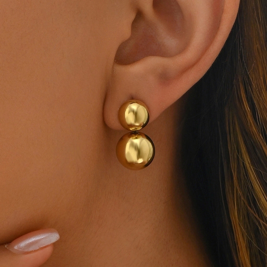 Boucles d'oreilles à double ronde [304 en acier inoxydable, plaqué d'or 14 carats]