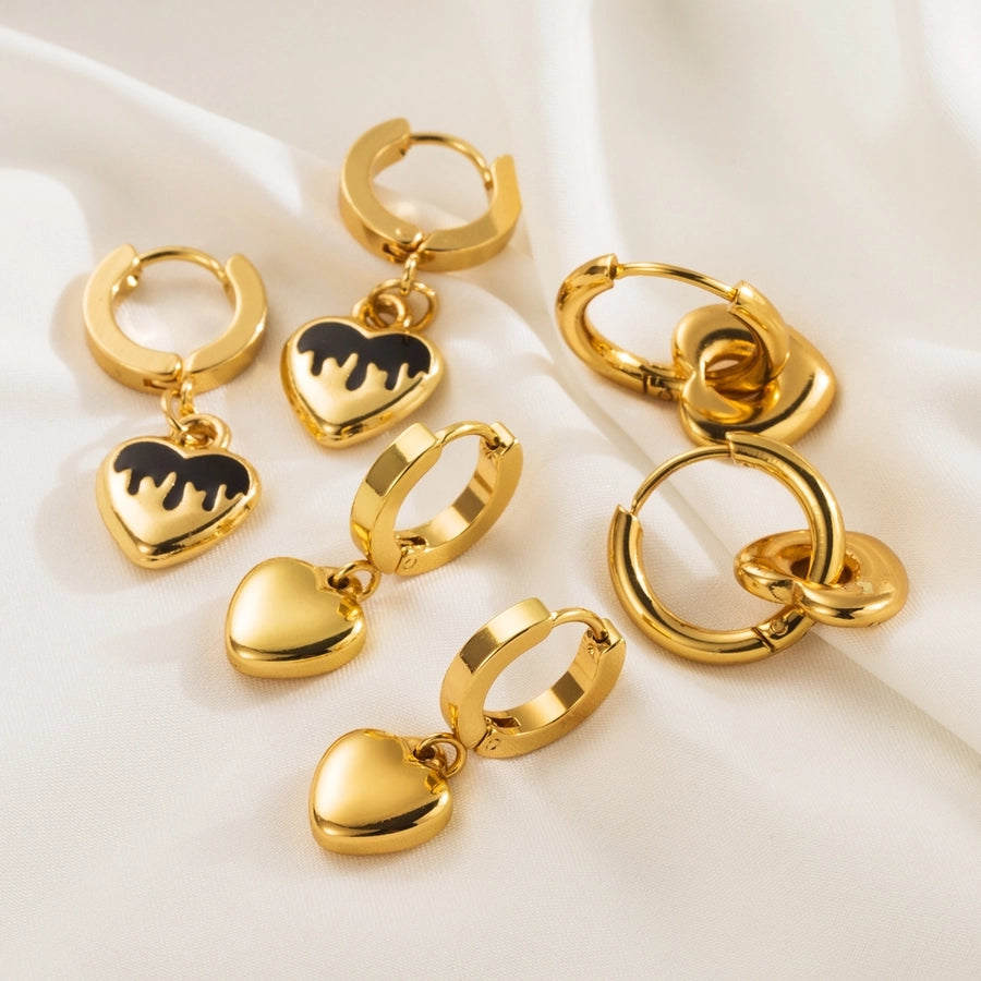 Heart Shape Drop Earrings [316 Stainless Steel,18K Gold Plated]