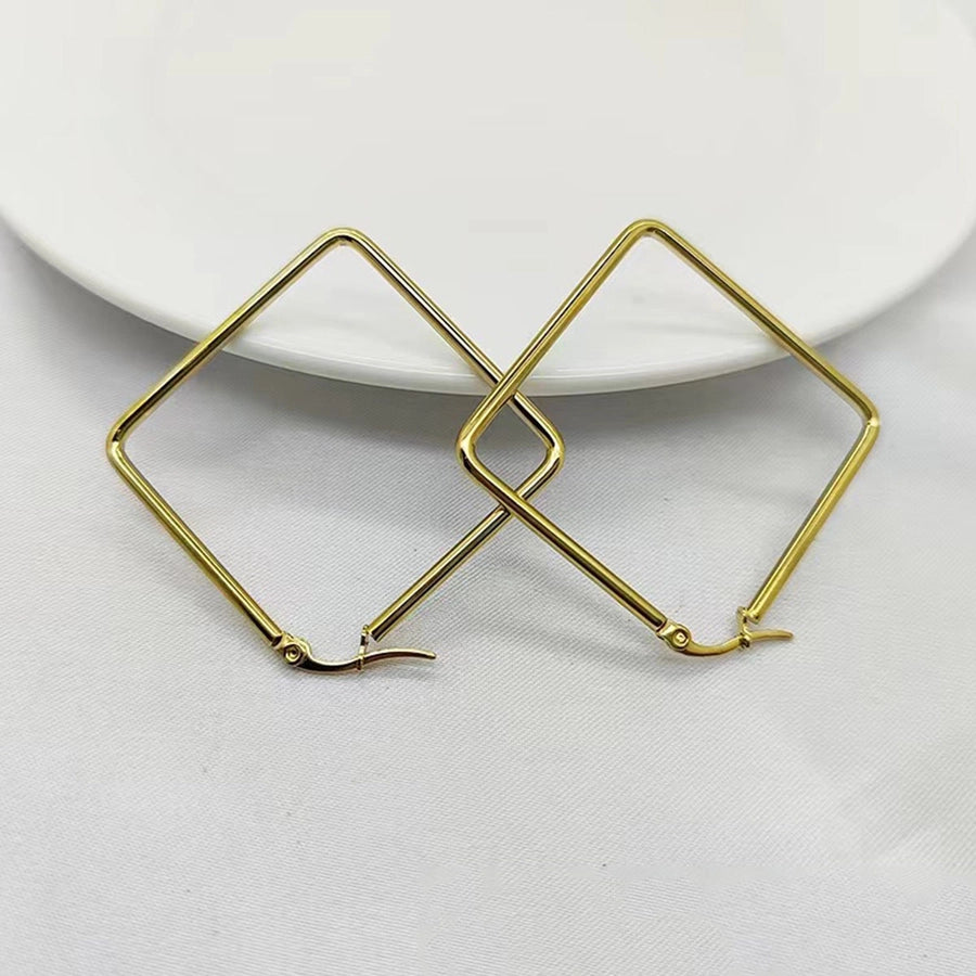 Boucles d'oreilles de cerceau Rhombus [304 en acier inoxydable, 18 km plaqués à l'or]