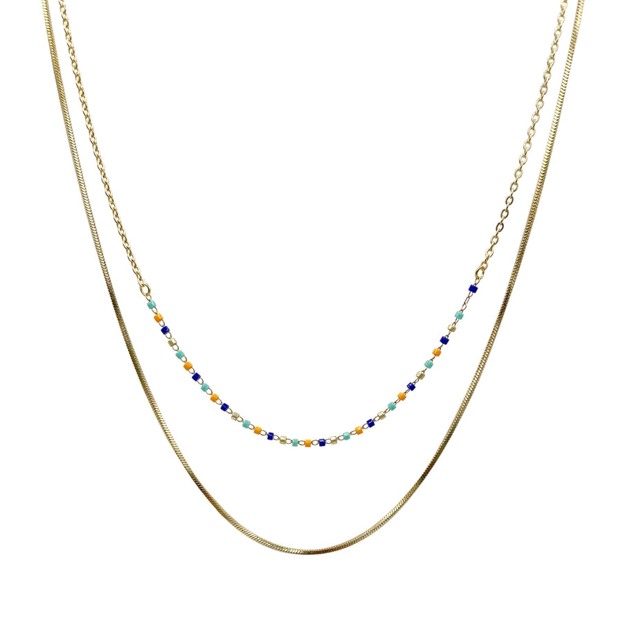 Colorful Beads Layered Necklace [304 Stainless Steel,18K Gold Plated]