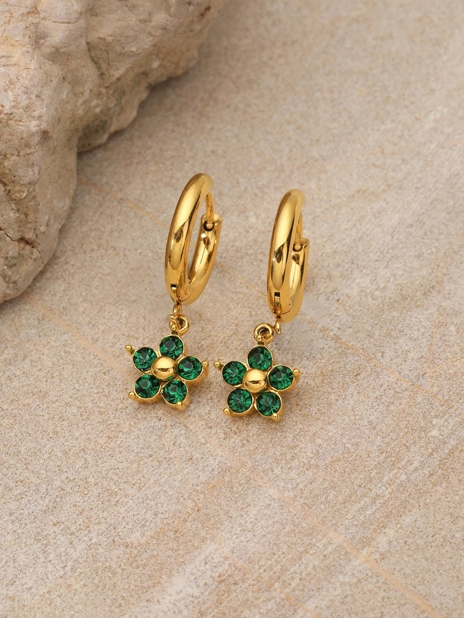 Flower Rhinestones Drop Earrings [304 Stainless Steel,18K Gold Plated]