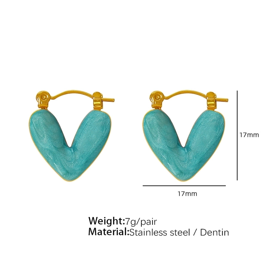 Heart Shape Polishing Enamel Earrings [304 Stainless Steel,18K Gold Plated]