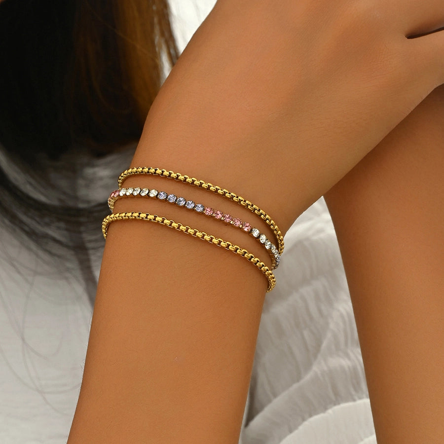 GlamShiny Lines Rhinestones Bracelets [304 Stainless Steel, 14K Gold Plated]