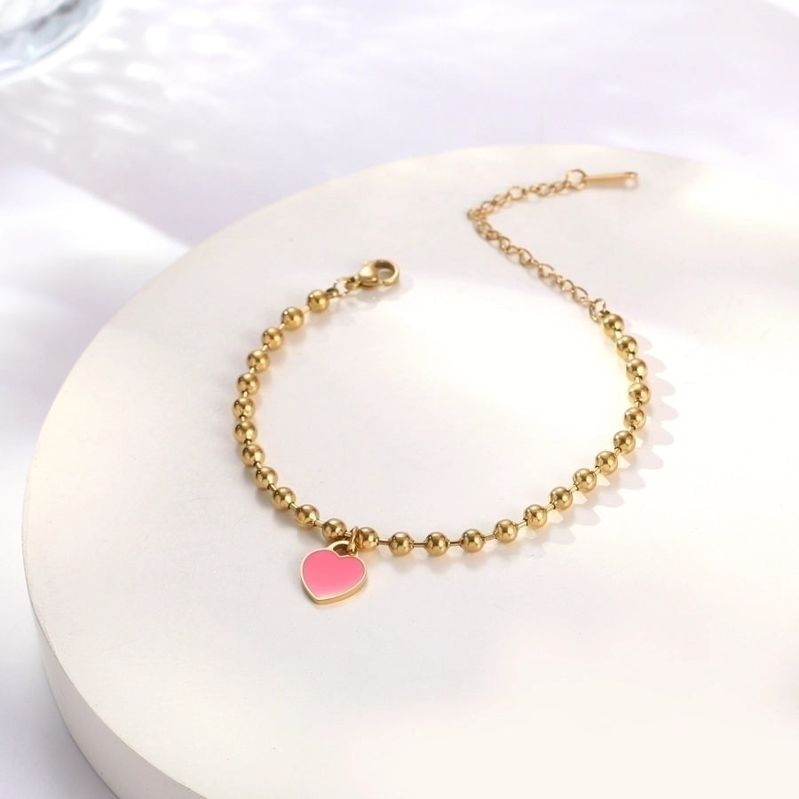 Acrylic Heart Beaded Bracelets [316 Stainless Steel, 18K Gold Plated]