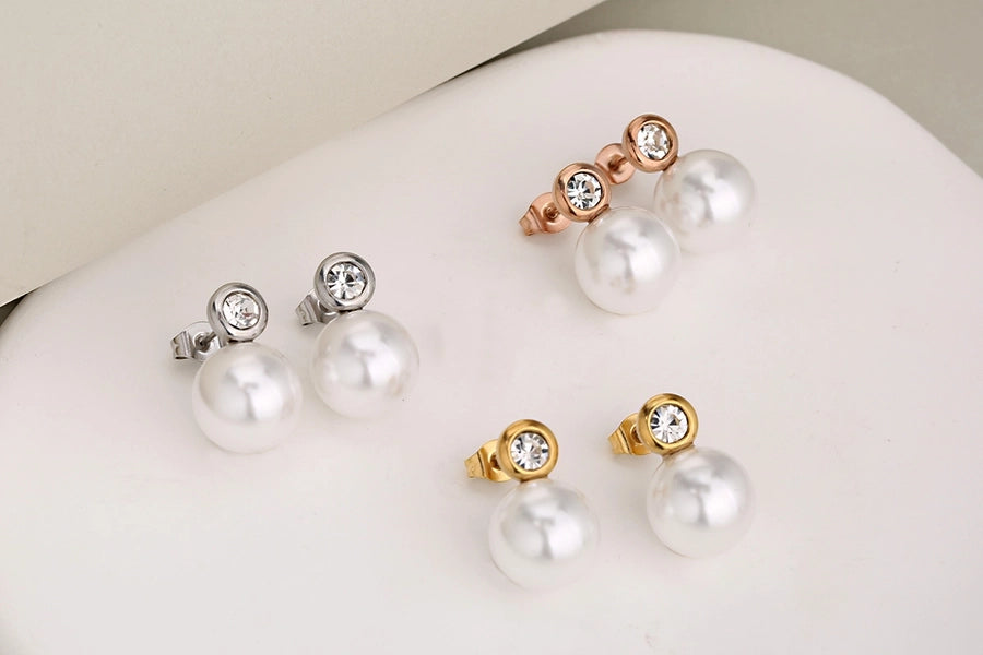 Round Pearl Stud Earrings Set [304 Stainless Steel]