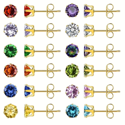 Boucles d'oreilles en strass de couleur ronde [304 en acier inoxydable, 18 carats en or]