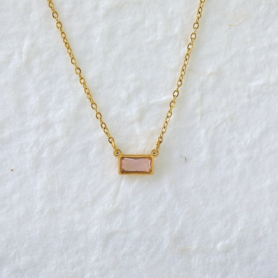 Modern Style RectangleZircon Necklace [304 Stainless Steel,18K Gold Plated]