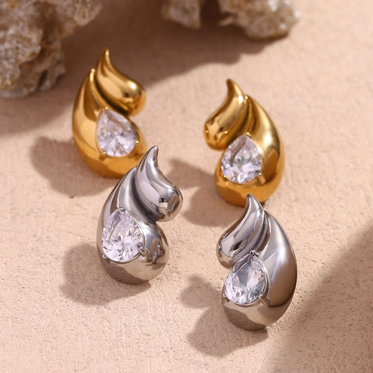 Conch Rhinestone Earrings [304 Stainless Steel,18K Gold Plated]