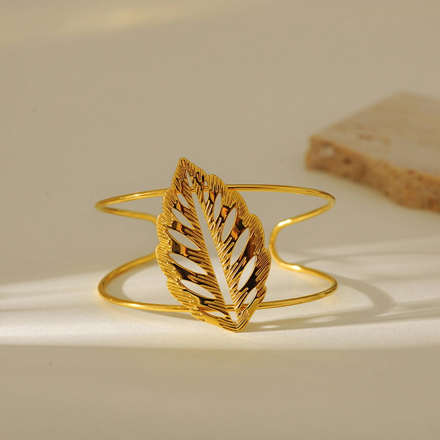 Exaggerated Leaves Butterfly Bangle Bracelet [304 Stainless Steel]