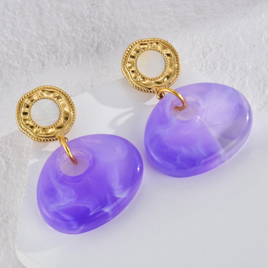 Purple Stone Earrings [304 Stainless Steel,18K Gold Plated]