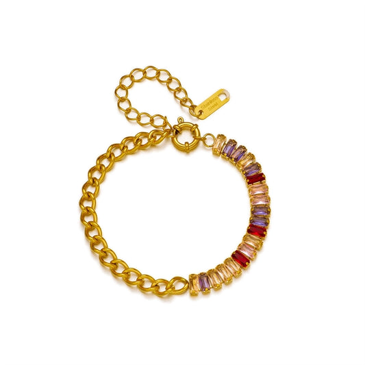 Bracciale a zircone quadrato [acciaio inossidabile 304, oro 18K placcato]