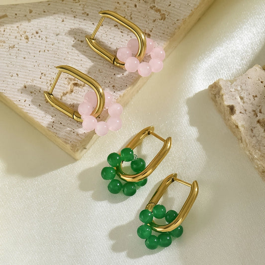 Boucles d'oreilles en perles de fleurs [304 en acier inoxydable, plaqué or 14K]