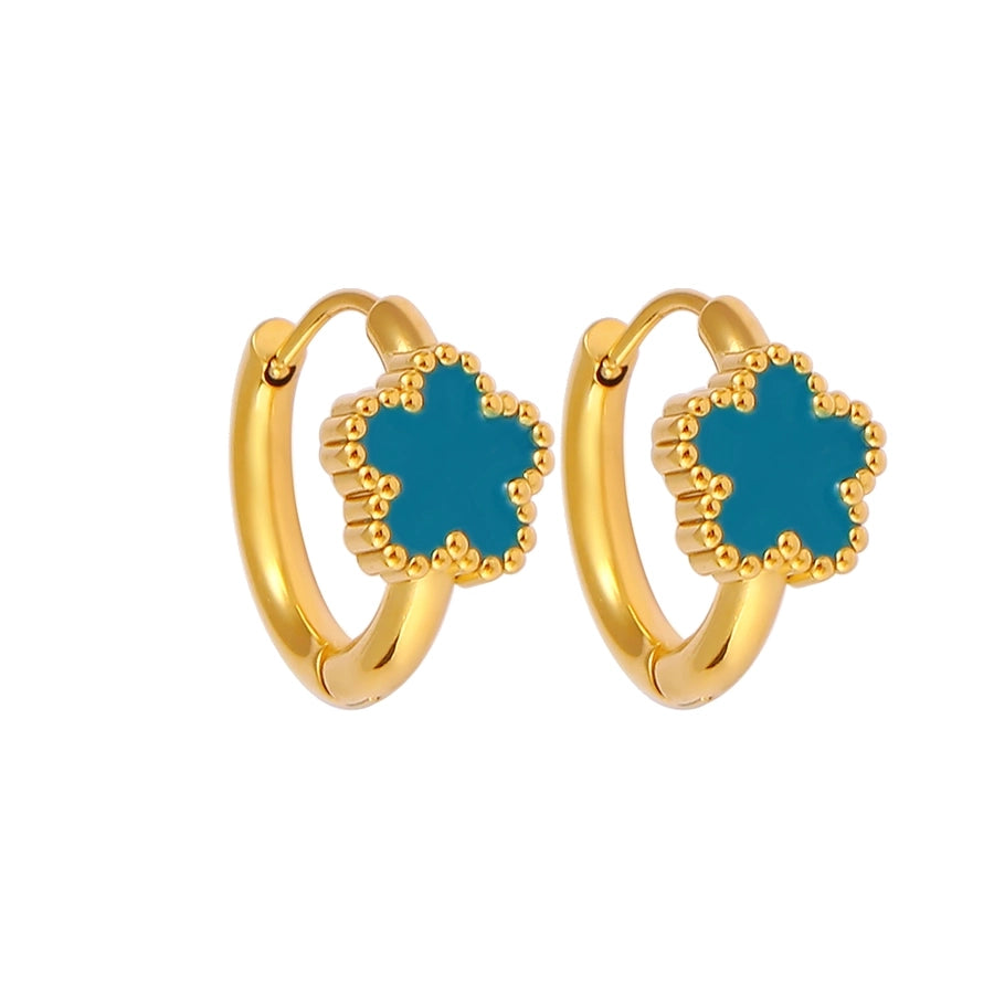 Blue Pink Flower Butterfly Enamel Earrings [304,316 Stainless Steel,18K Gold Plated]