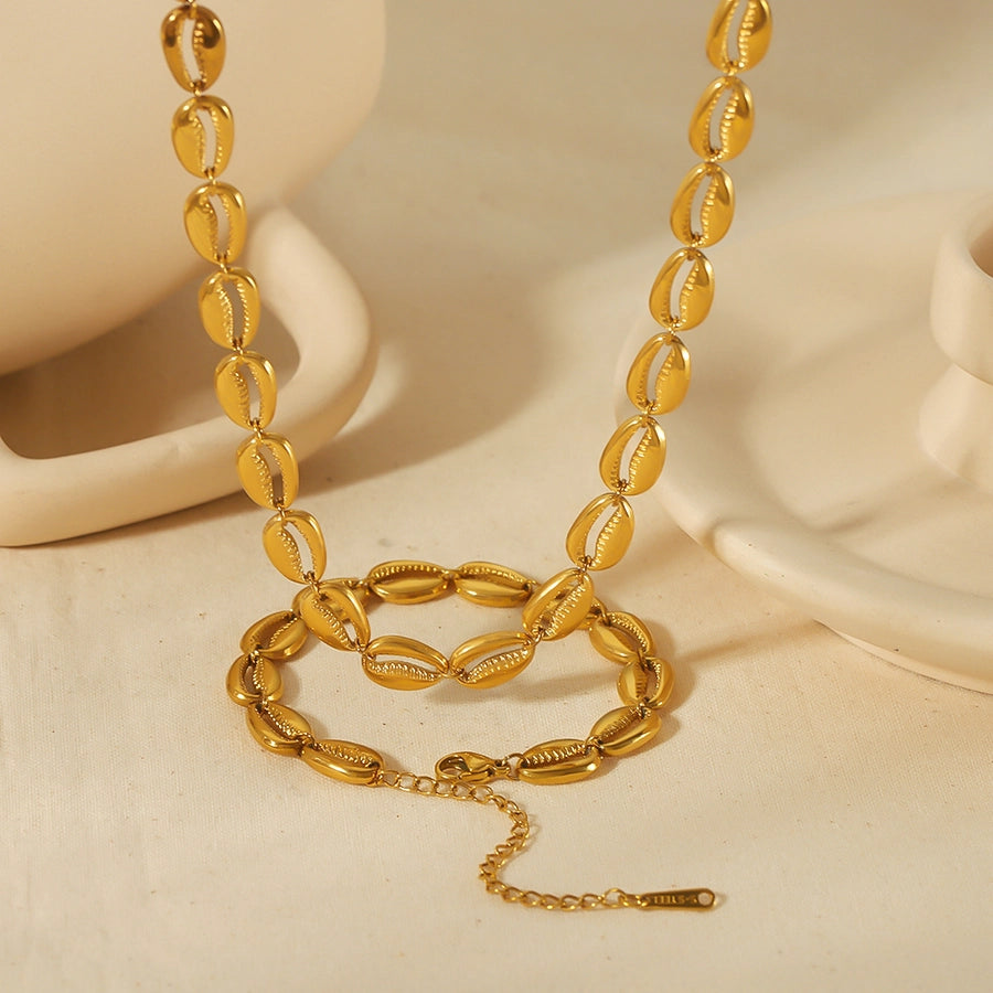 Shell Bracelet/Earrings/Necklace [304 Stainless Steel,18K Gold Plated]