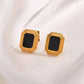 Black Square Agate Earrings [201 Stainless Steel,18K Gold Plated]