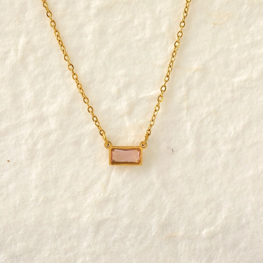 Modern Style RectangleZircon Necklace [304 Stainless Steel,18K Gold Plated]