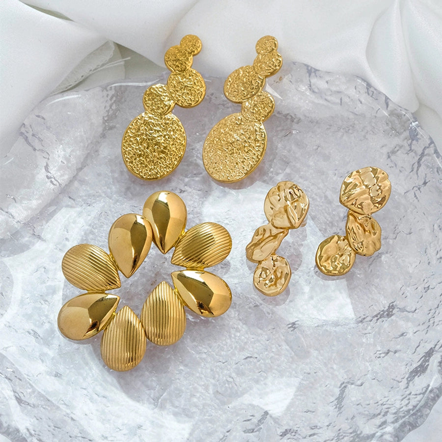 Mix Flower Earrings [304 Stainless Steel,14K Gold Plated]