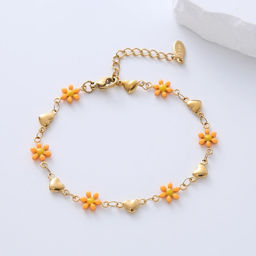 Flower Heart Bracelets [304 Stainless Steel,18K Gold Plated]