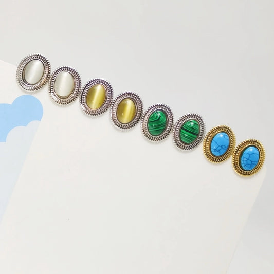 Round Marble Opal Earrings [304 Stainless Steel,18K Gold Plated]