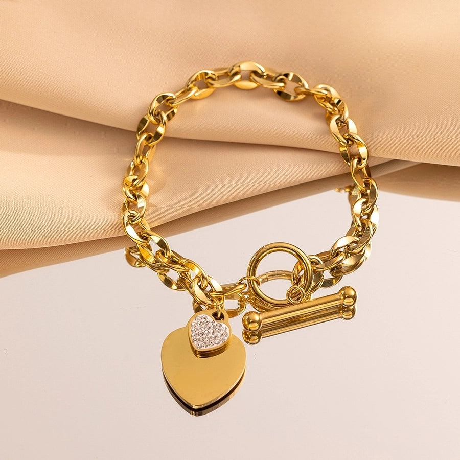 Simple Style Heart Shape 304 Stainless Steel 18K Gold Plated Artificial Rhinestones Bracelets In Bulk