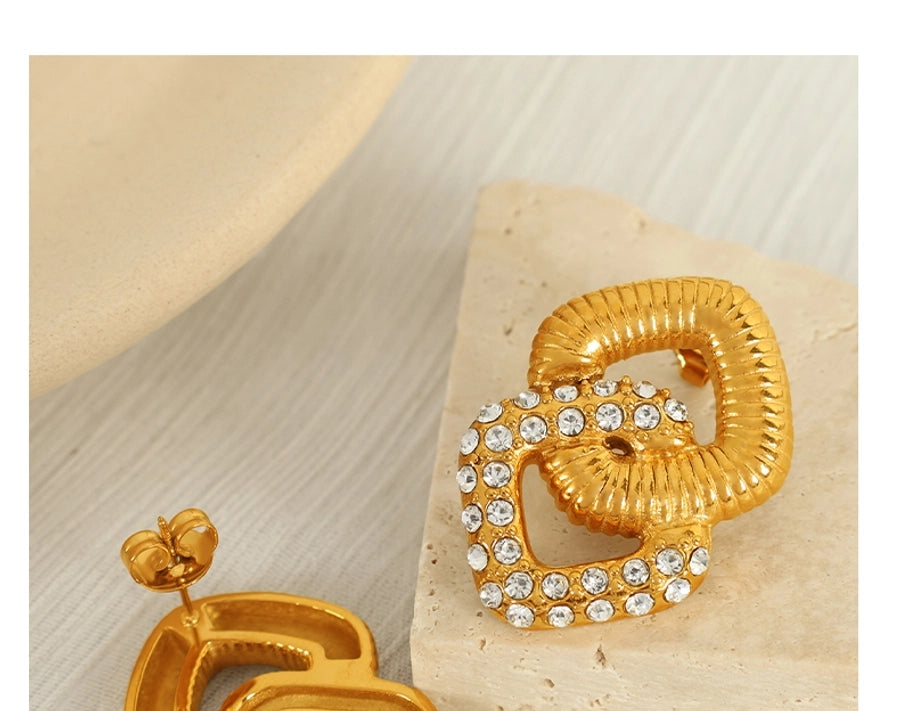 Geometric Round Square Artificial Pearls Rhinestones Earrings [304 Stainless Steel,18K Gold Plated]