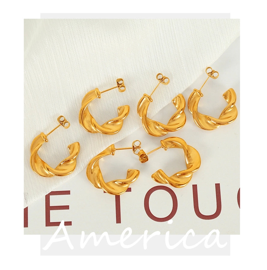 C Shape Twist Earrings [304 Stainless Steel,18K Gold Plated]