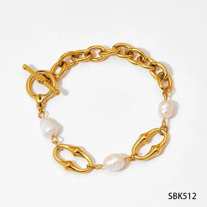 Perlkettenarmband/Halskette [304 Edelstahl, 16K Gold plattiert]