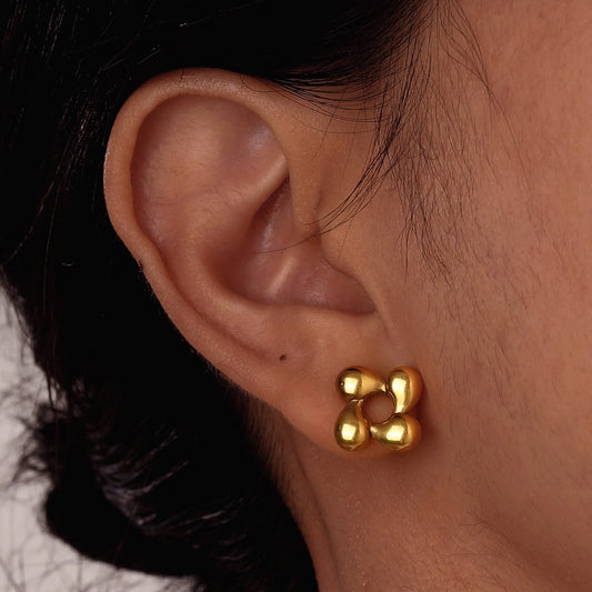 Pendientes de flores pequeñas [acero inoxidable 201, 18k de oro chapado]