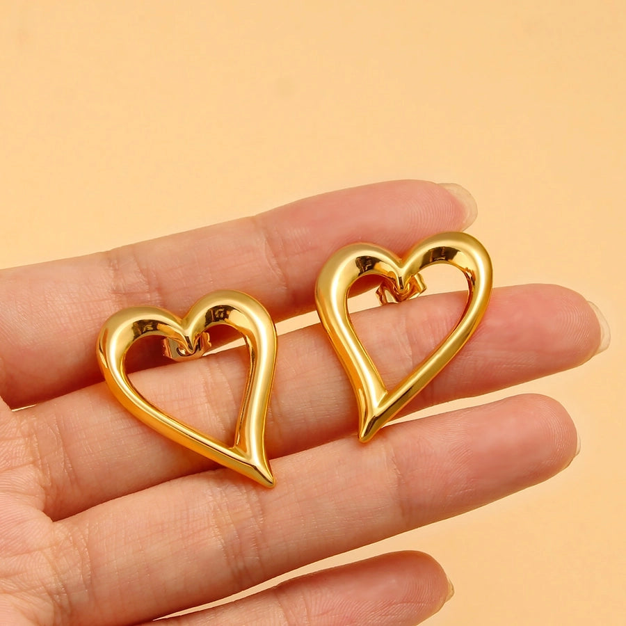 Heart Shape Hollow Earrings [304,316 Stainless Steel, 18K Gold Plated]