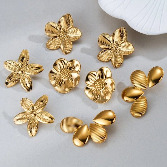 Flower Plating Earrings [304 Stainless Steel]