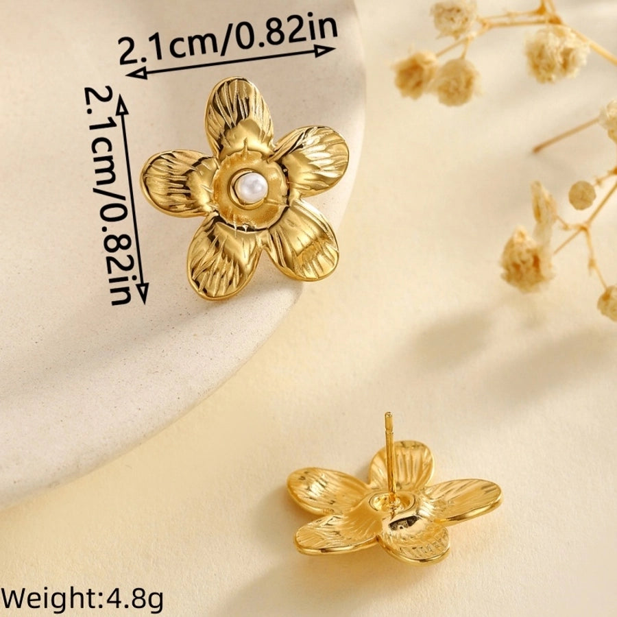 Stainless Steel New Graceful and Fashionable Inlaid Pearl Zircon Bow Flower Stud Earrings Trendy High Sense Women's Stud Earrings