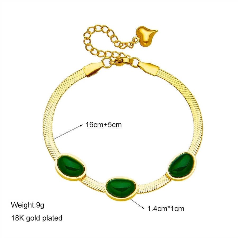 Green Artificial Gemstones Bracelet/Earrings/Necklace [Stainless Steel, 18K Gold Plated]