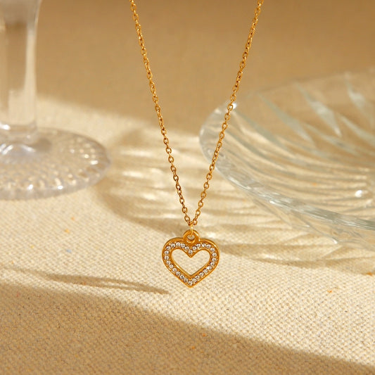 Casual Heart Shape  Rhinestones 18K Necklace [304 Stainless Steel,18K Gold Plated]