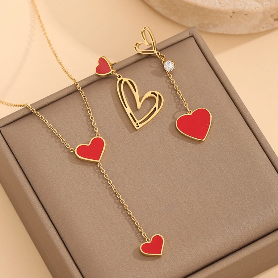 Red Heart Jewelry Set  [304 Stainless Steel]