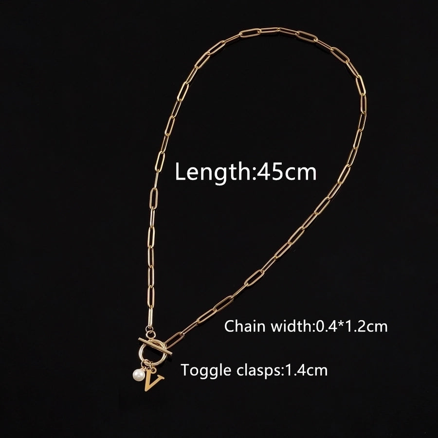 Letter Artificial Pearl Pendant Necklace [201,304 Stainless Steel]